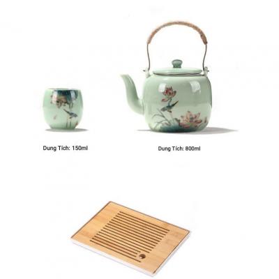 BỘ ẤM CHÉN MEN NGỌC HỌA TIẾT HOA SEN